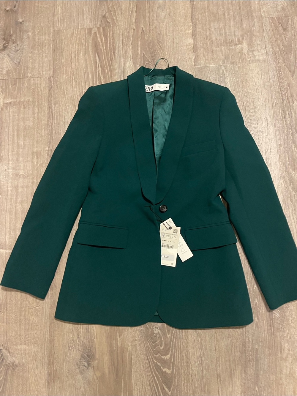 Zara Emerald Green Shawl Lapel Single-Button Blazer small nwts